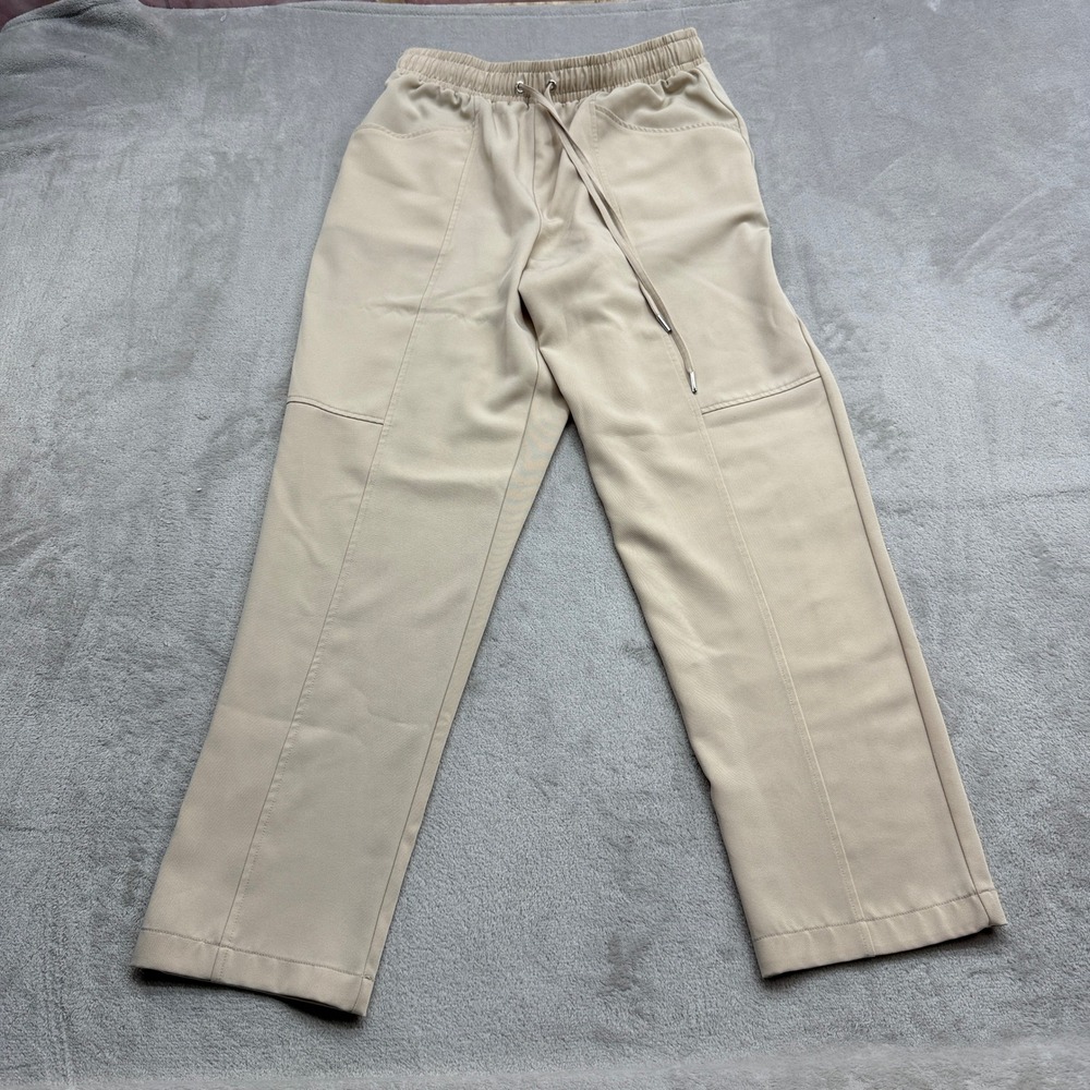 7 For All Mankind Jogger Pants Womens M Beige Drawstring Seam Front Quiet Luxury